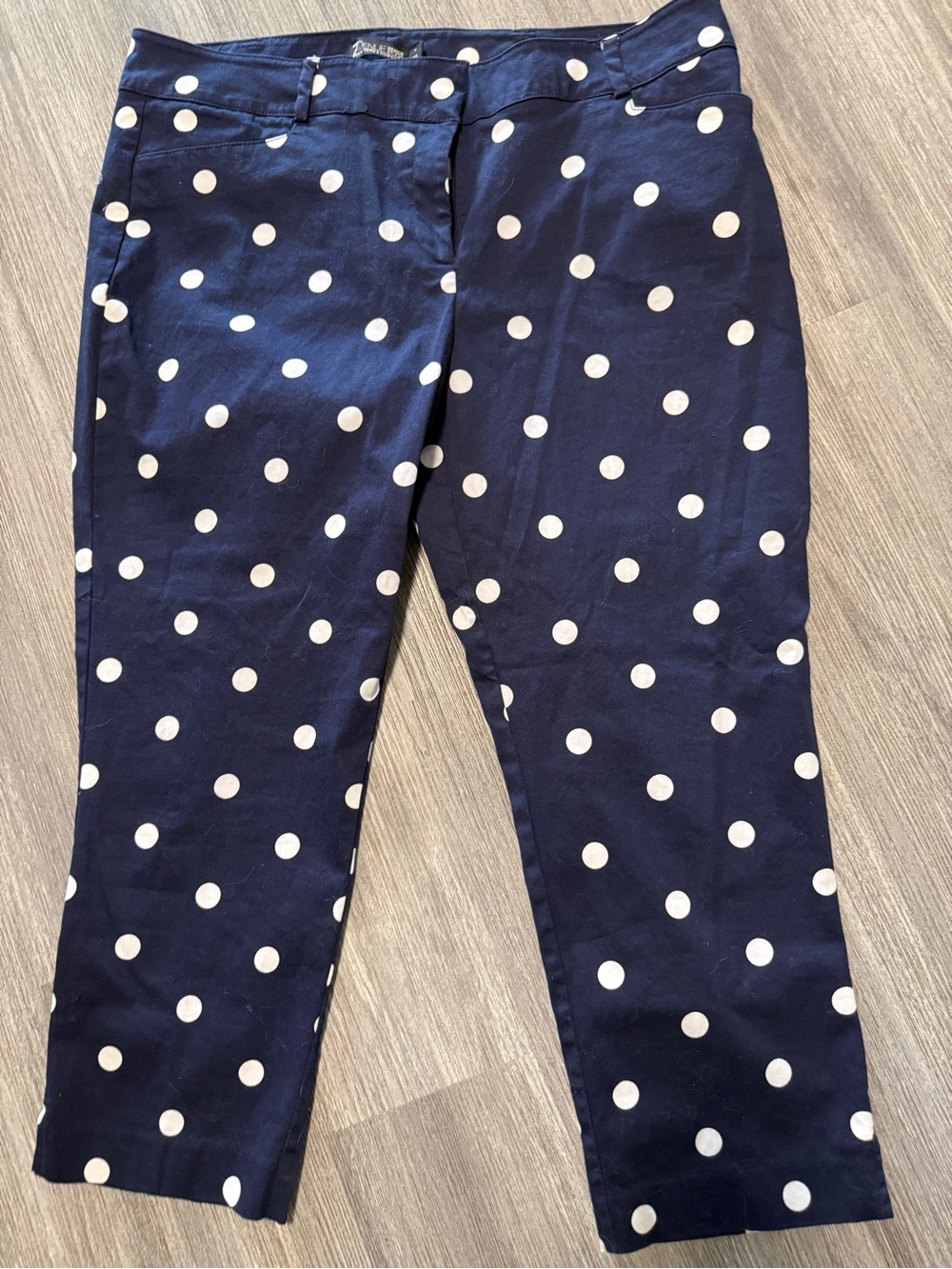 Women's Navy Polka Dot Capris - White Dot by 7th Avenue size 14 inseam 23